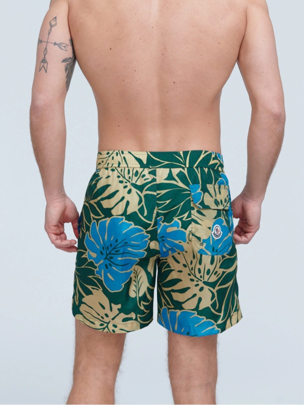 Moncler Swim Shorts Tropical Leaf Print Swim Trunks Drawstring Mens XL